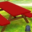 Smiry Picnic Table Cover with Bench Covers, Waterproof Elastic Fitted Polyester Tablecloths for 8 Ft Rectangle Tables, Washable Windproof Tablecloth for Outdoor, RV & Camping (Red, 30x96 Inches)