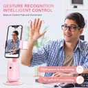 Auto Face Tracking Tripod 360 Rotating Cell Phone Photo and Video Kits Stand, No App, Camera Stand with Remote and Gesture Control, Rechargeable Smart Shooting Stand for Live Recording TiktokPink