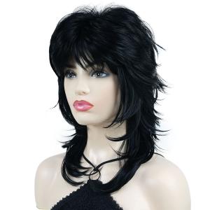 Wiginway Long Shaggy Layered Hair Natural Straight Wavy Shags Wig Soft Syhthetic Hair (#1 Black)