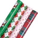 Gartner Studios 12 Foot Premium Traditional Whimsy Holiday Gift Wrapping Paper – 4 Rolls with Gridlines for Easy Cutting