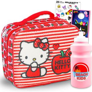 Hello Kitty Lunch Bag for Girls - Bundle with Sanrio Lunch Box Plus Stickers, Water Bottle, More | Hello Kitty Lunchbox for Kids, Girls, Toddlers Set