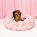 Lesure Donut Medium Dog Bed - Round Cat Beds for Indoor Cats Calming Pet Beds, Cute Modern Beds with Jacquard Shaggy Plush & Anti Slip Bottom, 30 Inch, Pink Taffy