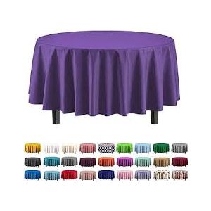 8-Pack Premium Plastic Tablecloth 84in. Round Table Cover - Purple