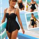 XUNYU One Piece Swimsuits for Women Bandeau Strapless Bathing Suits Tummy Control Modest Swim Dress Cute Teens Swim Suit 2026 (Black, XL)