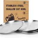 4-Pack Stainless Steel Cat Food Bowls, Shallow Whisker-Friendly Non-Slip Silicone Base Metal Dishes, Easy to Clean Indoor Feeding Flat Plates for Cat, Kitten, Small Dog (6.7")