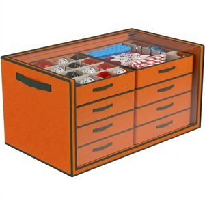 Dicasser Christmas Ornament Storage with 8 Tray Dividers-Adjustable for 128-3 72-4 32-6 Holiday Ornaments, Fit Many Sizes Ornaments (Body Red-Cover Clear)