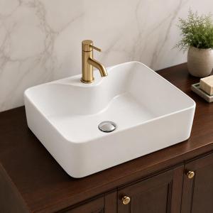 NUESTRA VIDA 19"x14.6" White Ceramic Rectangular Vessel Sink, Modern Above Counter Bathroom Art Basin with Faucet Hole, 19“ x 14.6” x 5.1“
