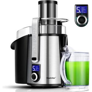 1000W Centrifugal Juicer Machine, Healnitor Juice Maker Extractor, 5-Speed Juice Processor Fruit and Vegetable, Big Mouth Stainless Steel Power Juicer, Silver
