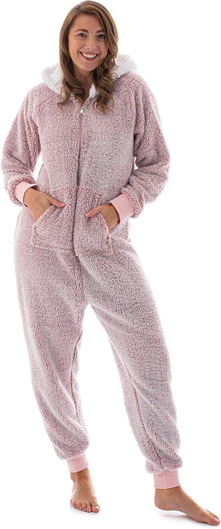 The Big Softy - Adult Onesie Pajamas for Women, Teddy Fleece Womens Onesie Pajamas, Fuzzy Pajama Onesies for Women, Teens PJs (X-Large, Pink)