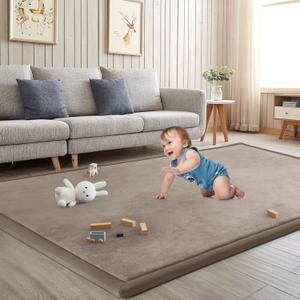Baby Play Mat for Floor Nursery Rug Muscle Mat Area Rug Playroom Rug 65"x50" Playpen Mat Memory Foam 1.3" Thick Crawling Mat for Babies,Toddlers, Infants, Kids,Camel