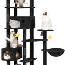 85inch Tall Cat Tree for Indoor Cats Large Adult, Multi-Level Cloud Cat Tower with Scratching Post, Heavy Duty Cat Cat Condo with Hammocks & Plush Perches for Maine Coon, Black