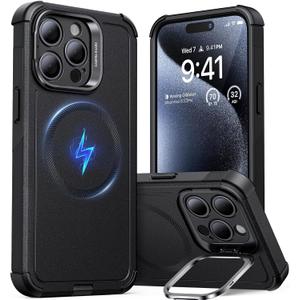 ESR for iPhone 15 Pro Case with Stand, 23 ft Military-Grade Drop Protection, Heavy Duty Magnetic Phone Case, Compatible with MagSafe Accessories, Cyber Series, Black
