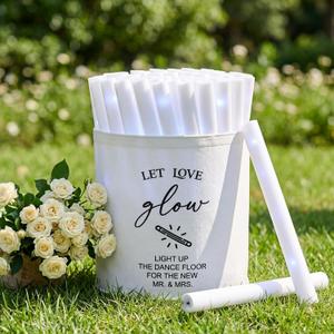 Abbylike 61 Pcs Let Love Glow Dance Floor Props Wedding Basket Set Include 60 Pcs White Glow Sticks and a 15.75'' Large Wedding Basket for Reception Dance Floor Party Rehearsal Dinner Decoration