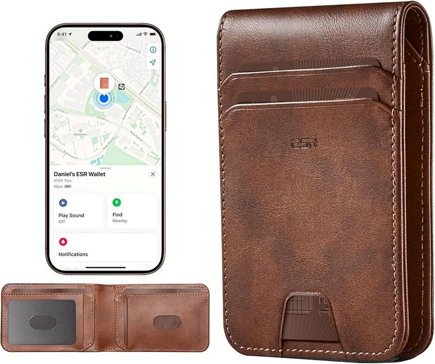 ESR Geo Wallet with Find My Functionality, RFID Blocking, Holds up to 11 Cards, Slim and Smart Wallet for Men, Replacement for AirTag Wallet Tracker(iOS Only, Not for Magsafe), Aged Leather