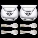 Glass Caviar Serving Set with 4 Pcs Mother of Pearl Spoons 3.2 Inch Caviar Dish Chiller Server Set with Ice Holder for Egg, Ice Cream, Coffee, Restaurant Serving