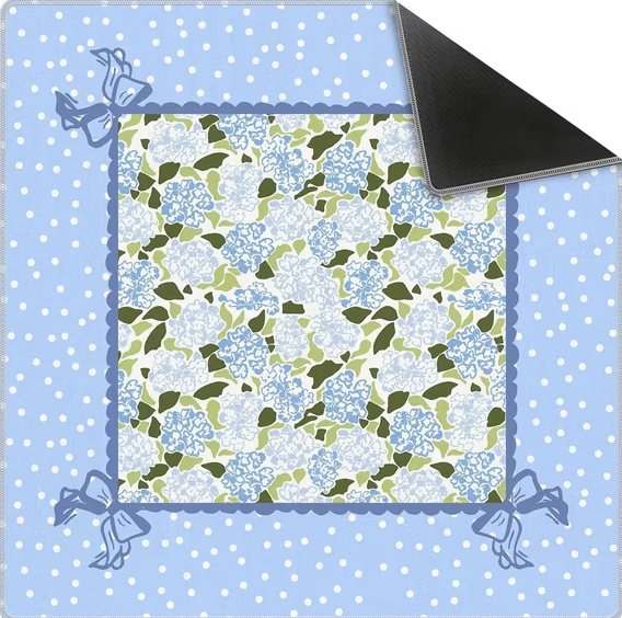 Coquette Blue Hydrangea Mahjong Mat 31.5" x 31.5",Blue and Green Floral Non-Slip Noise Reduction Mahjong Table Cover Accessories and Supplies for Dominoes Poker Card Board and Tile Games Gifts