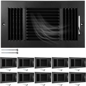 Wesiti 10 Pcs 12 x 6 Inch Vent Covers for Home Ceiling HVAC Sidewall Air Register 3 Way Vents Wall Register Solid Steel Manual Adjuster for Home Bathroom Toilet Office (Black)