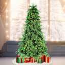 7FT Prelit Christmas Tree, Pre Lit Artificial Christmas Tree with 450 Lights and 2532 Branch Tips, Lighted Hinged Xmas Tree with Foldable Metal Stand for Party, Holiday, Home, Office (Green)