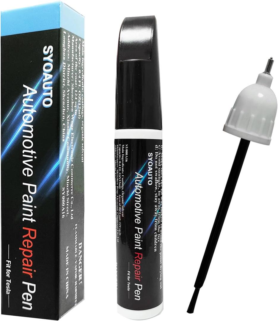 SYOAUTO Black Touch Up Paint for Tesla Model Y 3 X S Car Touch Up Paint Pen 0.4 oz Automotive Scratch Repair Pen Brush and Tip 2 in 1 Pen (Black)