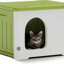 Plastic Cat House for Outdoor Indoor Use, Stackable Feral Cat Shelter Indoor Cat House Weatherproof Waterproof Elevated (Green)