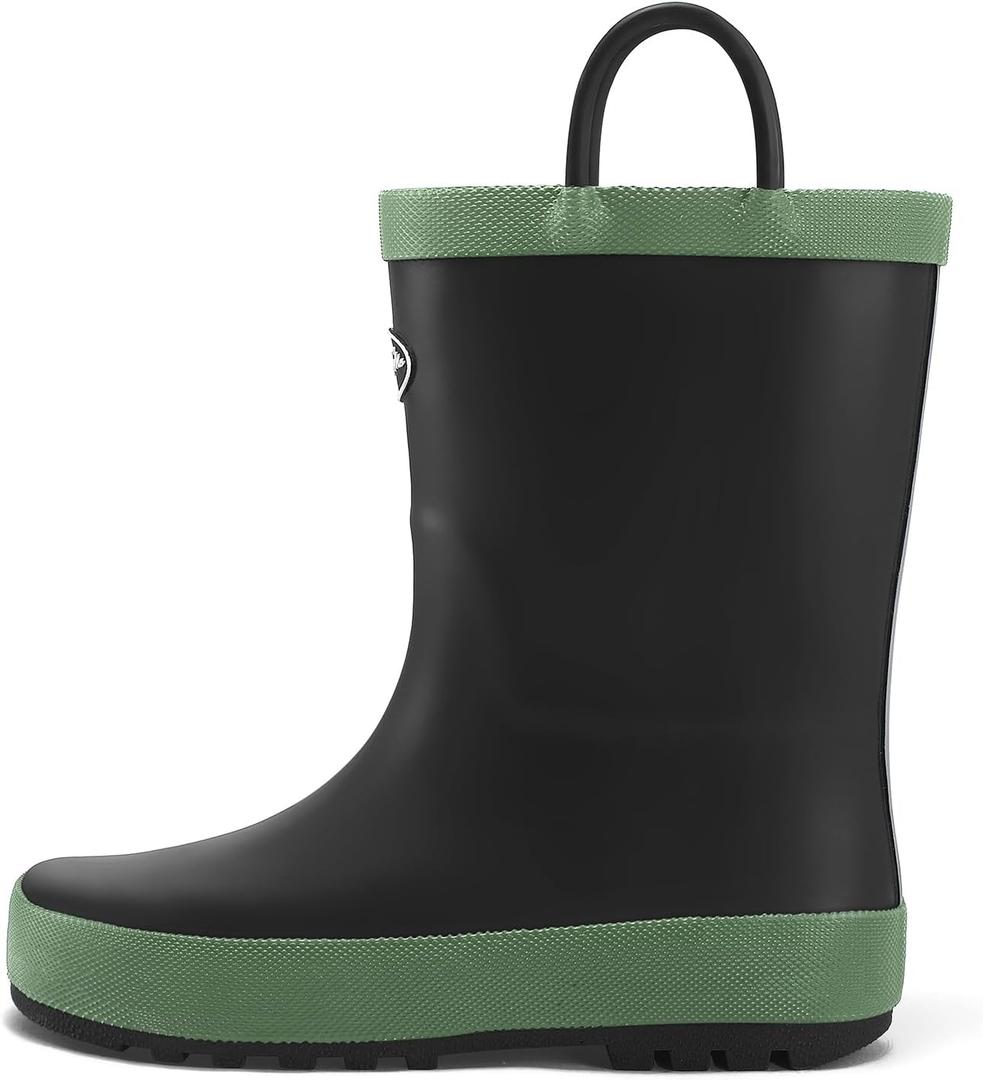 K KomForme Kids Rain Boots, Waterproof Rubber Matte Boots with Easy-on Handles (1 Big Kid) 7.9