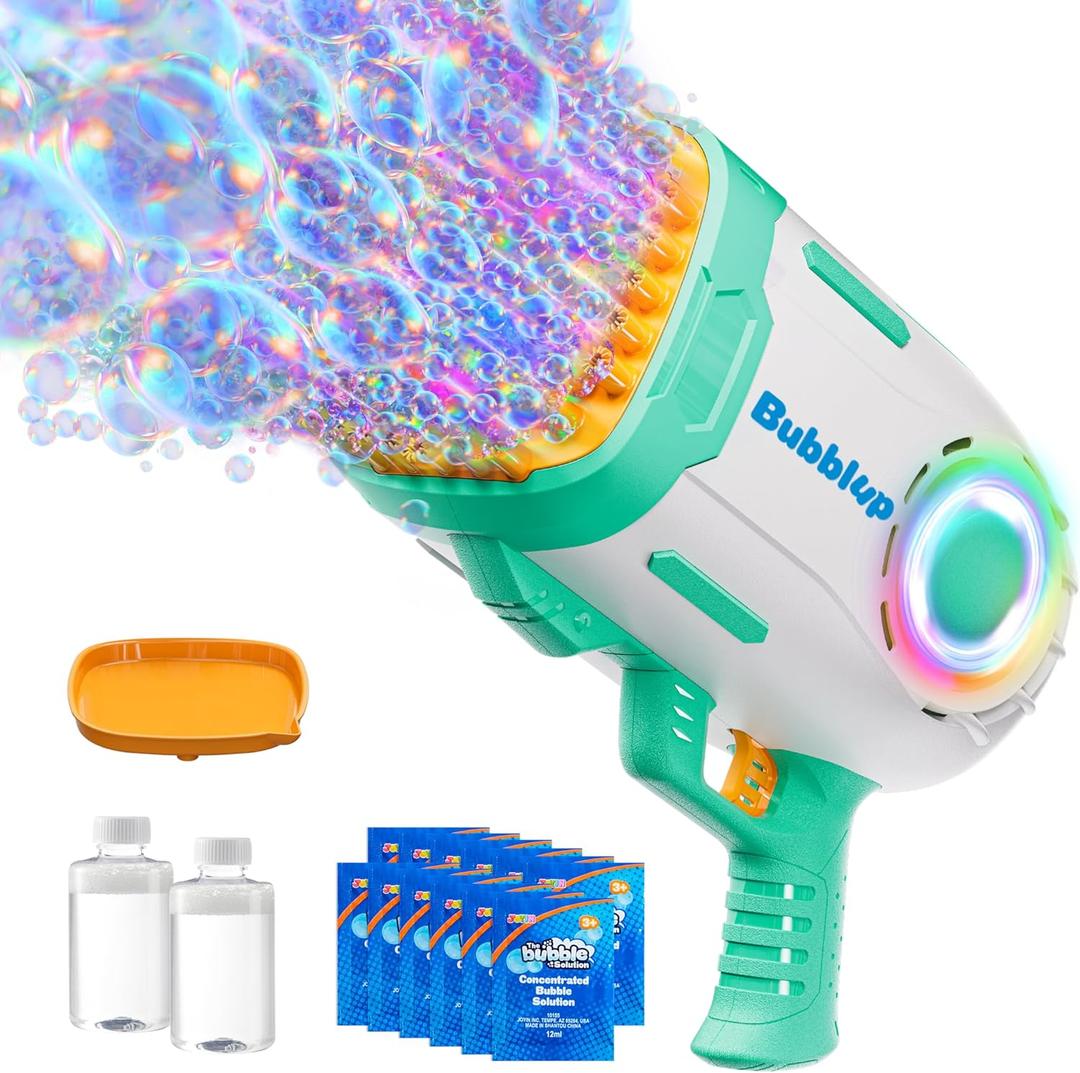 Play-Act 69 Holes Bubble Machine Guns Toys, Bazooka Rocket Shape Bubble Gun for Kids Adults, Colored Lights Blaster Blower with Solution Outdoor, Summer Toys, Party Favors, Wedding, Birthday