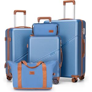 Cosbarn 5 Piece Luggage Sets with Spinner Wheels, Hardshell ABS Suitcase Set with Tsa Lock, Lightweight Hardside Waterproof Travel Suitcases for Men Women, HazeBlue (20"/24"/28")