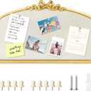 Vintage Arched Linen Cork Bulletin Board with Gold Bow 24"x 15" Elegant Decorative Pin Board for Walls, Metal Frame Vision Board for Notes, Photos, Inspiration, Chic Home Office Decor for Women