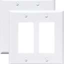 Metal Electrical Outlet Covers, light Switch Cover Wall Plates, Mid Size 4.92''*4.92'' Switch Plate, Wall Plates of Various Styles for Indoor and Outdoor Pure White (2 Gang Decorator 2 PK)