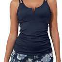 Aleumdr Women's Two Piece Tankini Swimsuit Tummy Control Bathing Suit V Neck Swim Tank Top with Boyshorts, S