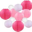 Pink Paper Lanterns 12 Pcs Assorted size of 6" 8" 10" 12" Chinese Round Paper Hanging Decorations Ball Lanterns Lamps for Home Decorations, Parties, and Weddings