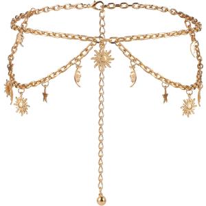 Amaxiu Double Layer Women's Metal Chain Belt, Adjustable Waist Link Belt Skinny Waistband Chain Decor for Dresses Jeans (Gold)