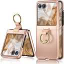 Maxdara for Motorola Razr 2024/2025 Case with Ring [Not Fit Razr Plus 2024/2025], Moto Razr 2025 & Razr 2024 Case with Built-in Outer Screen Protector Slim Cover (Rose Gold)