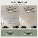 52 Inch Ceiling Fans with Lights and Remote Control, Ceiling Fan for Bedroom Living Room and Patio, Medium Grey Ceiling Fan for Indoor and Outdoor