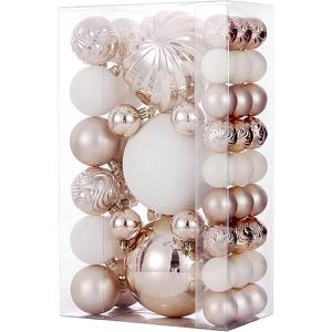 Christmas Ball Ornaments for Xmas Decorations,50 pcs Christmas Extra Large Tree Shatterproof Ornaments-Champagne (Combo of 5 Style in 3 Sizes)