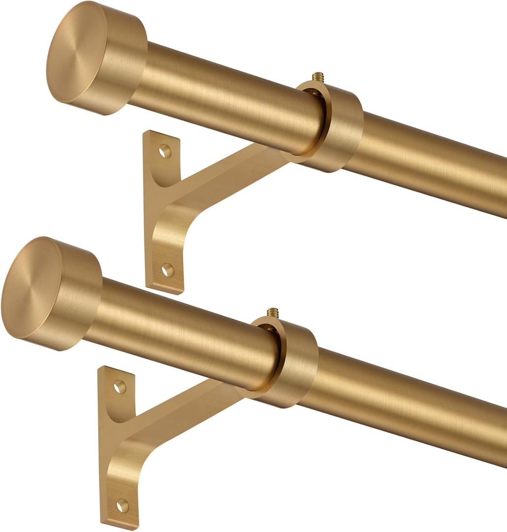2-Pack Curtain Rod for Windows 48-84",Adjustable Window Curtain Rods with Premium Aluminum End Cap Finials and Full Surround Brackets,7/8"(0.073Feet) Diameter,Warm Gold Drapery Rods for Curtains