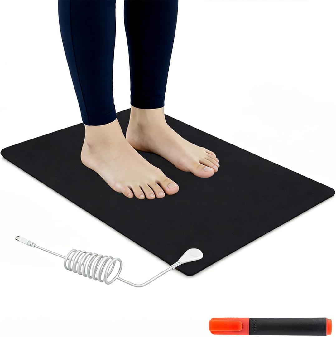 Grounding Mat for Feet, Earthing Grounding Mat for Bed, Pain Relief Earth Connection Therapy for Better Sleep, Meditation, Office, Yoga Grounding Pad with Tester Pen & Cord 23.6" x 15.7"