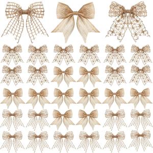 WILLBOND 30 Pcs Natural Knot Burlap Bows for Wreath, Tree, Farmhouse, Holiday Decor - Classic Style