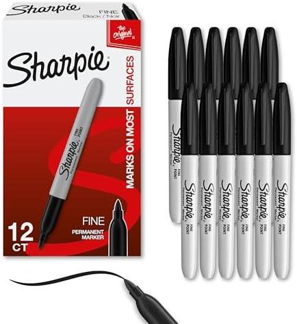 Sharpie Permanent Markers Set Quick Drying And Fade Resistant Fine Point Marker For Wood Plastic Paper Metal And More Drawing Coloring And Poster Marker Black, 12Pcs
