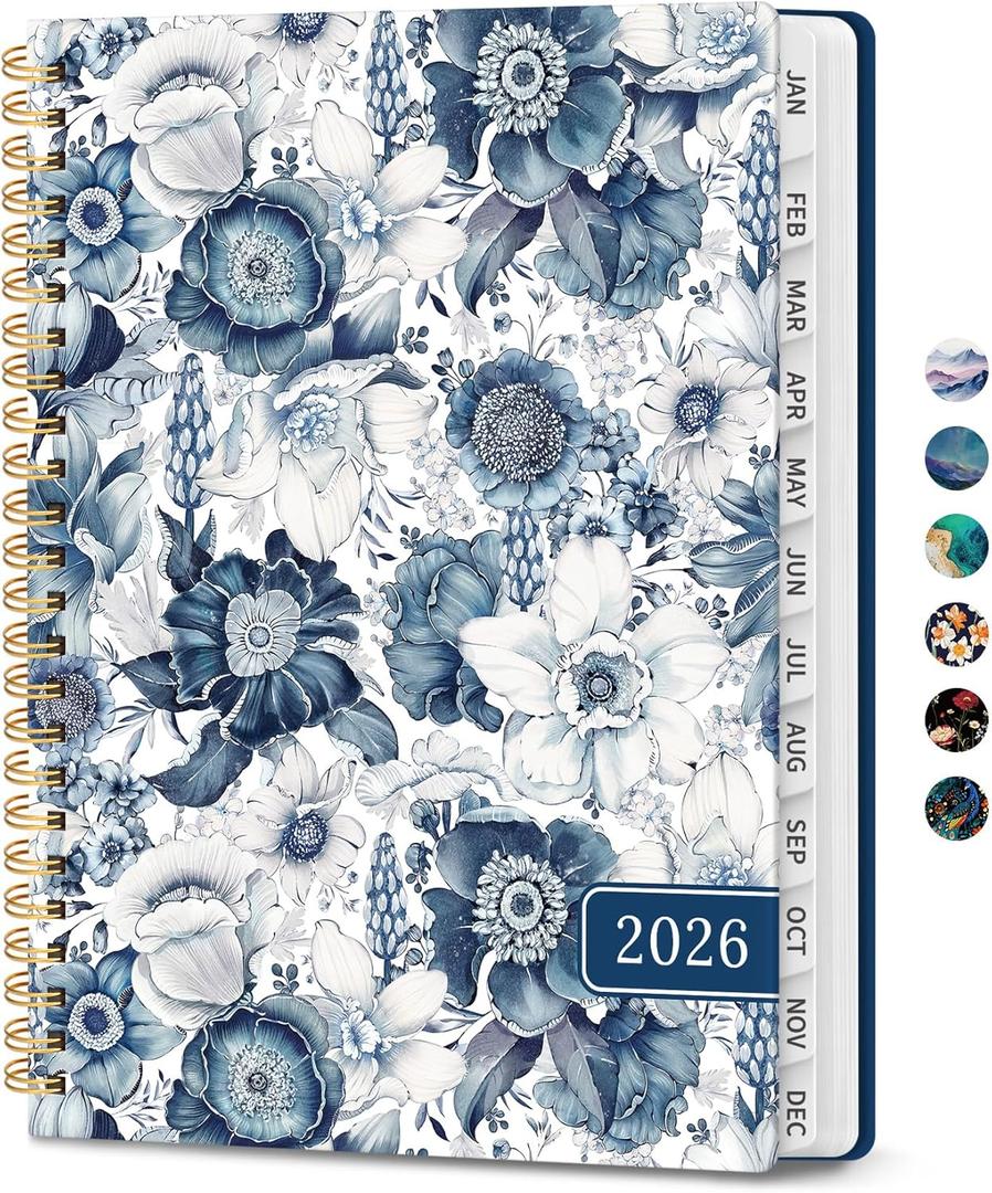 2026 Planner, Monthly and Weekly Calendar Planner for Women, Jan 2026 - Dec 2026, Hardcover Pretty 2026 Agenda Planner Book with Tabs, Spiral Bound, Perfect for School Office Home Supplies, 8.5" x 11" - Blue Floral