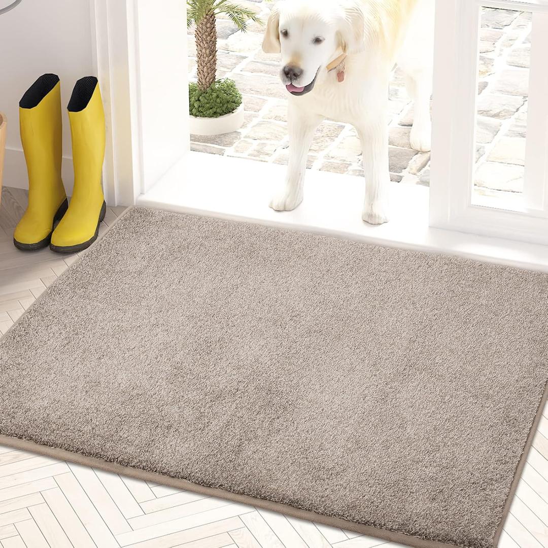 PURRUGS Dirt Trapping Door Mat 20" x 31.5", Non-Slip Machine Washable Entry Rug, Shoe Scraper, Dog Doormat, Super Absorbent Welcome Mat for Front & Back Door, Muddy Shoes & Paws, Taupe