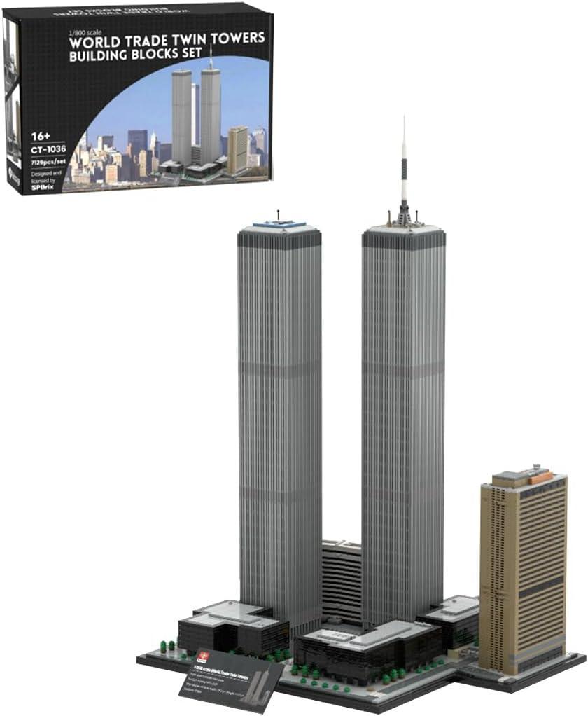 Architecture World Trade Center Twin Towers Building Bricks, 1:800 World Landmark New York City Buildings, Modular Skyline Model Kit for Adults, Designed by SPBrix- 7121 Pieces