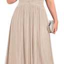 ZOMVA Plus Size Maxi Formal Dress Sparkly V-Neck A-line Ruffle Sleeves Evening Gown Cocktail Prom Lace, Champagne, 1X