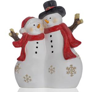 LARAINE HOME Christmas Decor Snowman Figurines Resin Lighted Indoor Ornaments Holiday Tree Festive Decorations Light Up New Year Gift Decoration for Table (Snowman Couple)