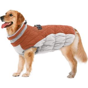 Lelepet Dog Coat Warm Dog Winter Coat Waterproof Dogs Jacket with Harness Built in Reflective Pet Fleece Vest Zip-Up Cold Weather Coats for Large Dogs Turtleneck & Windproof Coats Pitbull Brown 2XL