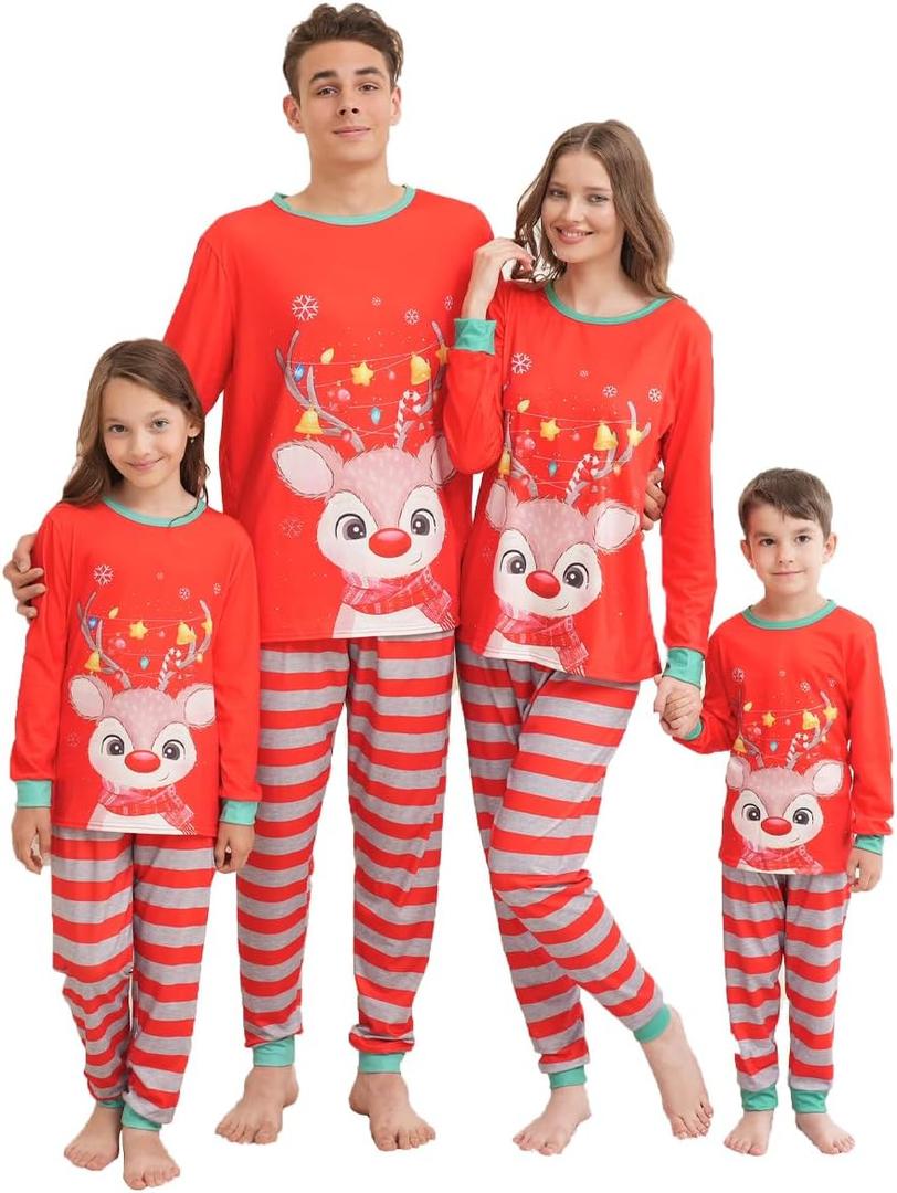LIONVI Family Matching Christmas Pajamas Set Cotton Xmas Deer Holiday Pajamas Sleepwear Dad Mom Kids PJs (M)