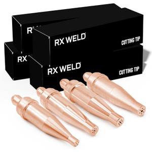 RX WELD 1-101 Series Acetylene Cutting Torch Tips, Size 0-3, Fit V-Style Heavy Duty Torch - Pack of 4