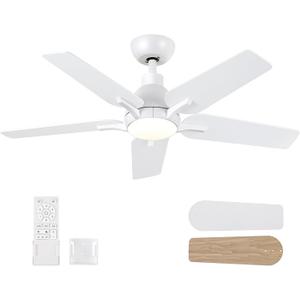 42 Inch Ceiling Fans with Lights and Remote, White Ceiling Fan, 5 Blade Modern Ceiling Fan for Bedroom, Living Room, Dining Room, Patio, Dimmable 6 Speeds DC Quiet