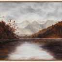 KISSFOX Vintage Fall Countryside Framed Wall Art Autumn Lake Mountain Forest Landscape Canvas Art Farmhouse Nature Paintings Artwork Rustic Serene Art Prints For Kitchen Living room Bedroom, 36"L x 24"W