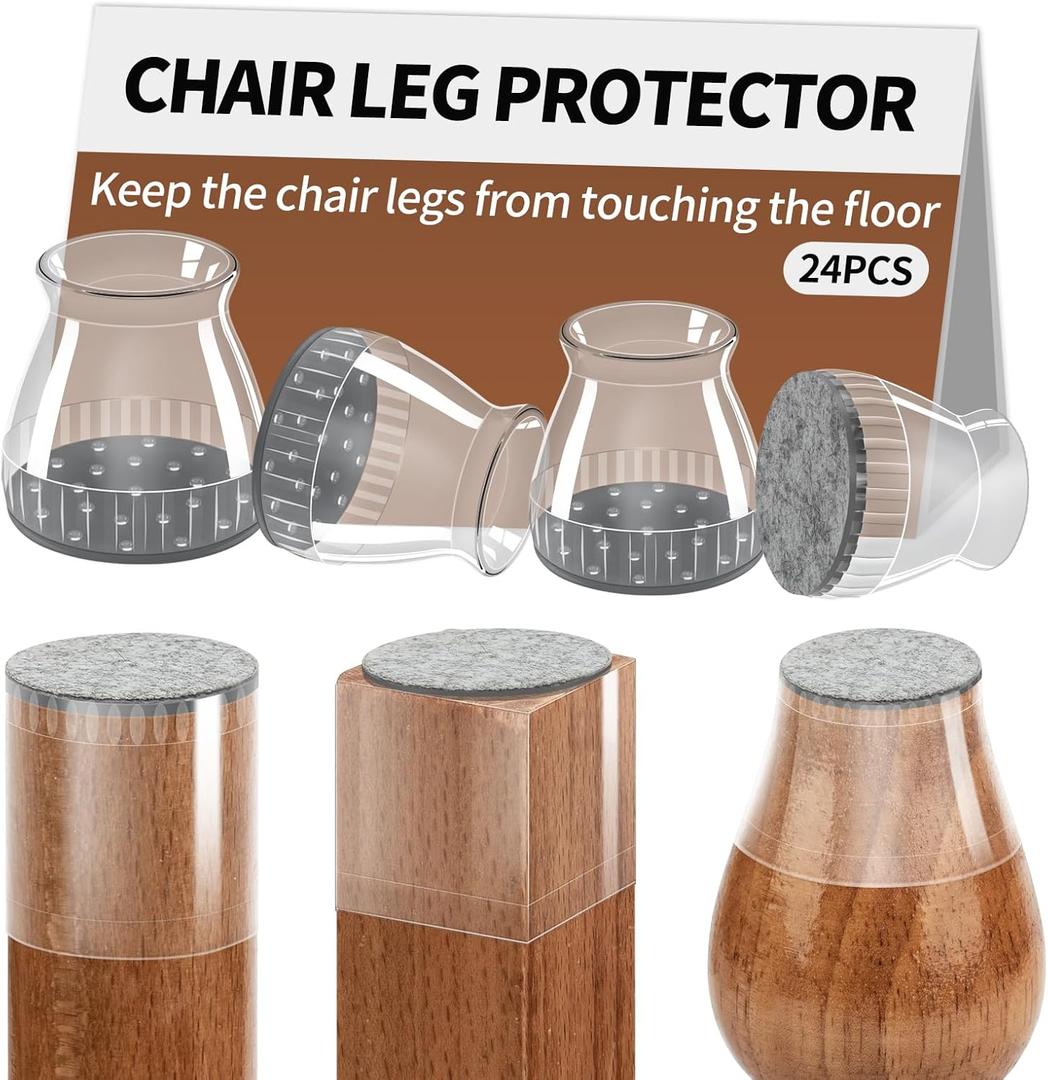 24 Pcs Silicone Chair Leg Floor Protectors & Furniture Sliders for Hardwood Floors - Felt Pads for Chair Legs Anti-Scratch Noise Reduction Furniture Pads Chair Feet Protectors Fit 1.3" to 1.97" (Clear)